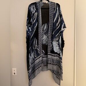 MODENA | Lightweight Blue Leaf Print Kimono Duster One Size